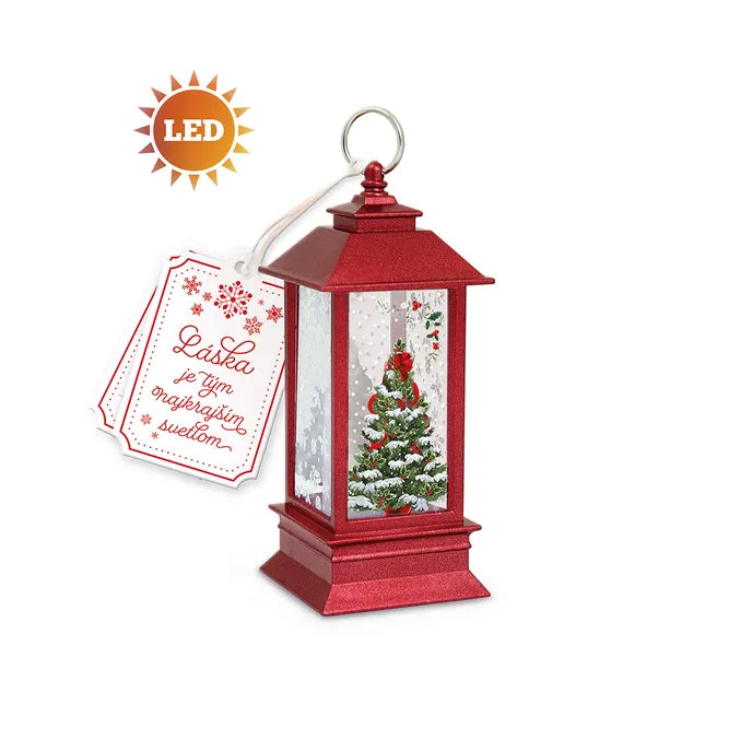 LED lampášik s venovaním - červený so stromčekom