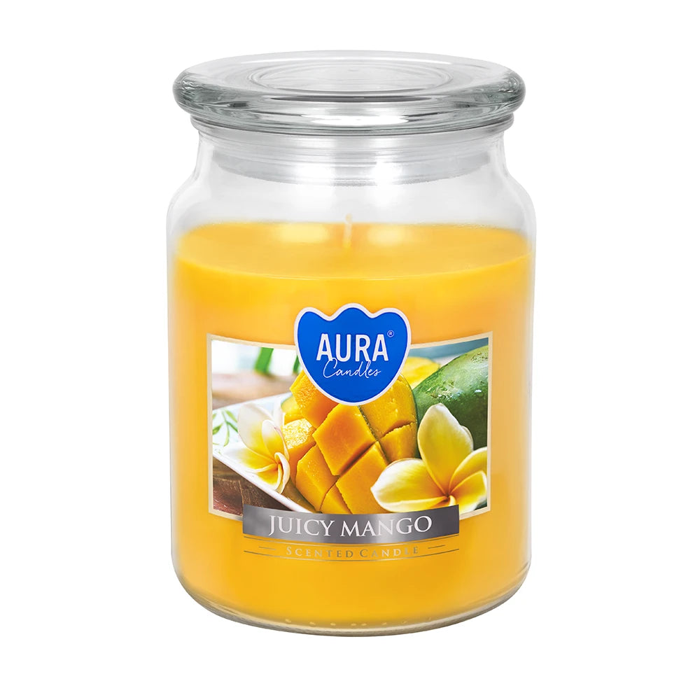 Donáška kvetov - Veľká sviečka v skle - Šťavnaté mango - slovenske-kvety.sk