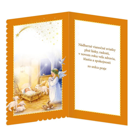 Radostné Vianoce - Anjel s drevenou ozdobou