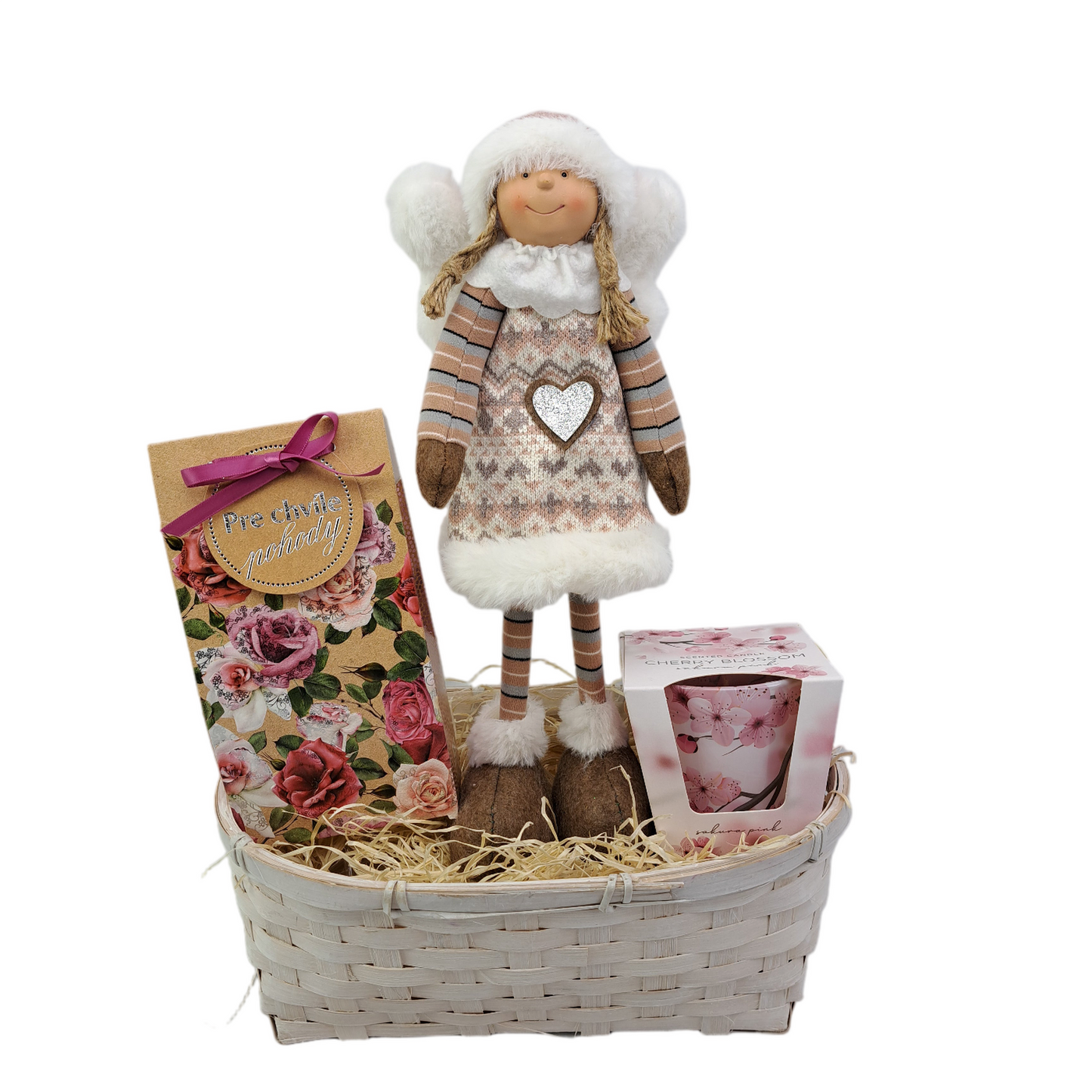 Vianočný darčekový kôš s bábikou - ružový