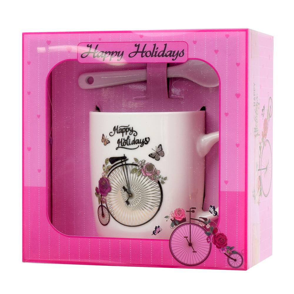 Darčekový set šálka s lyžičkou - Ružový bicykel