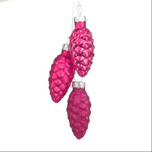 Vianočné šišky sklenené ružové - 3ks/balenie