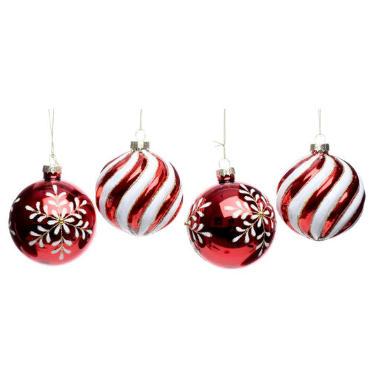 Vianočné gule sklenené červené - Vločka 4ks/balenie