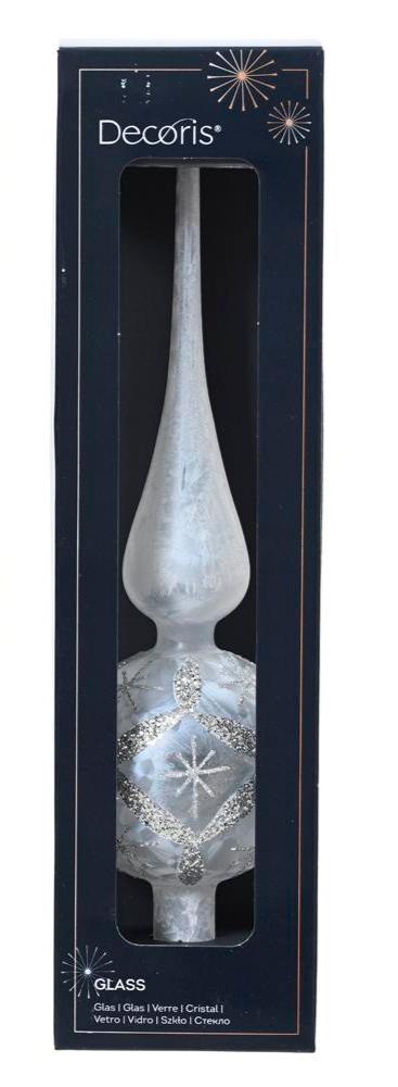 Špic sklenený na vianočný stromček biely perleťový 31cm