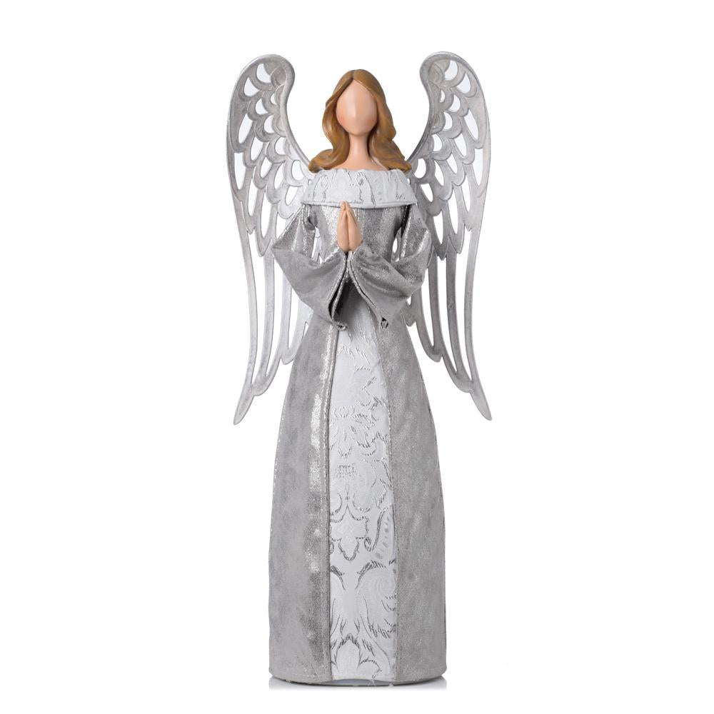 LED XXL Anjel svietiaci so striebornými krídlami 55cm