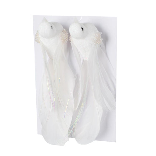 Vtáčik s korálkami 1ks biely