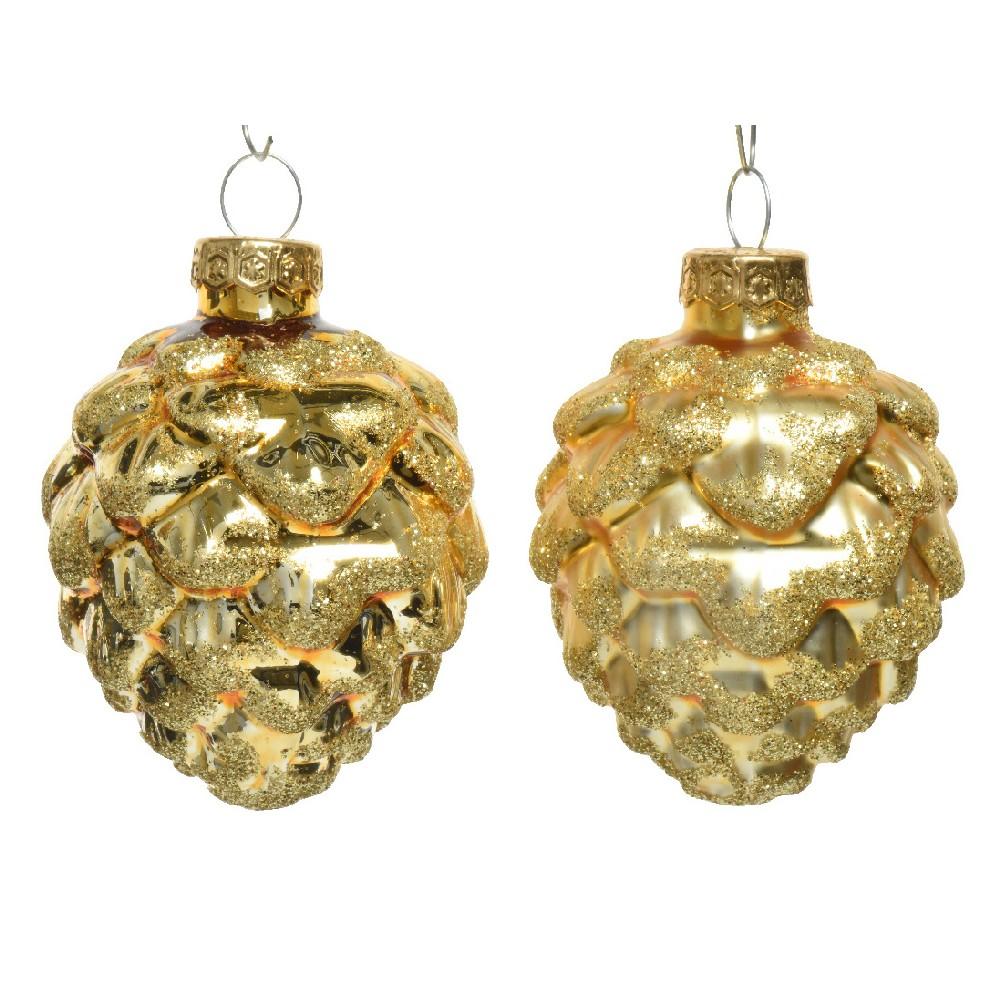 Vianočné šišky sklenené zlaté - 6ks/balenie