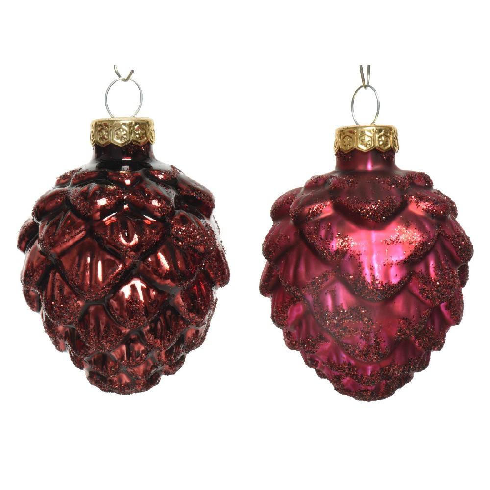 Vianočné šišky sklenené bordové - 6ks/balenie