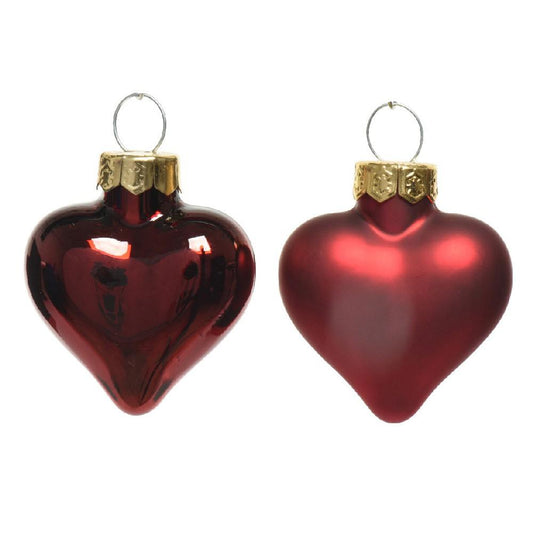 Vianočné srdcia sklenené bordová - 12ks/balenie