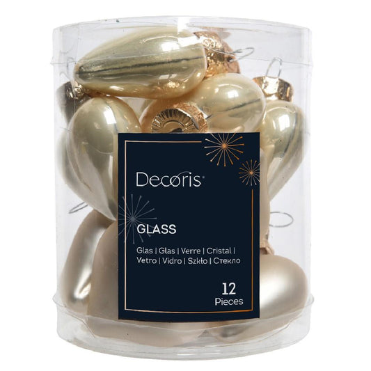 Vianočné srdcia sklenené zlatá matná - 12ks/balenie