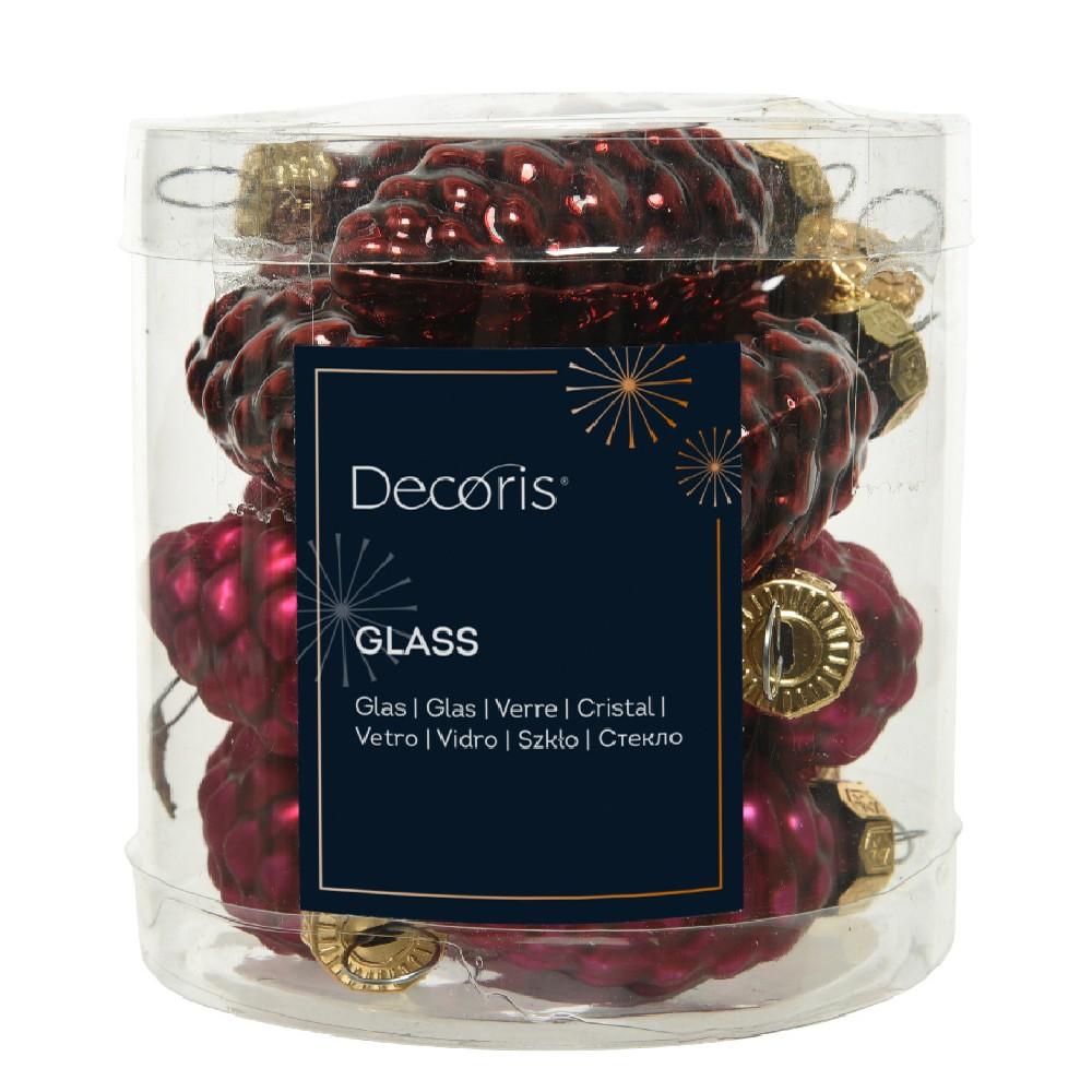 Vianočné šišky sklenené bordové - 12ks/balenie