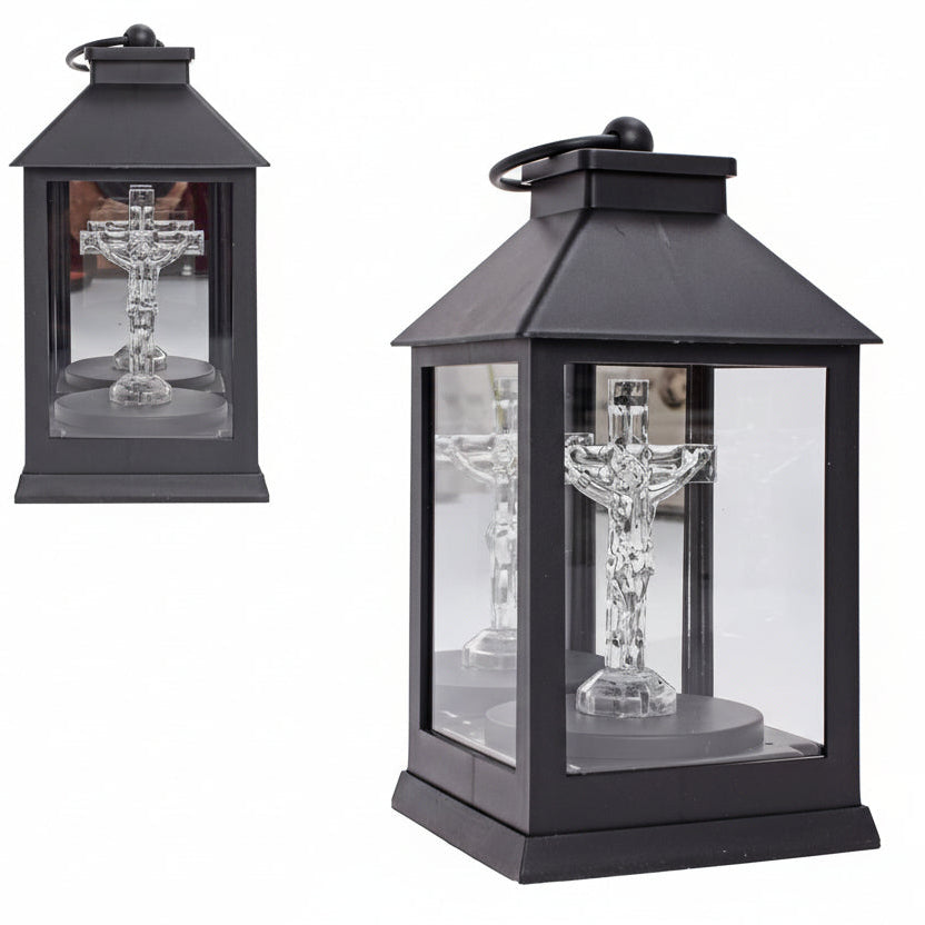 LED Lampáš čierny s anjelom 27cm