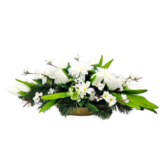 Jarný aranžmán - Biele tulipány 55cm