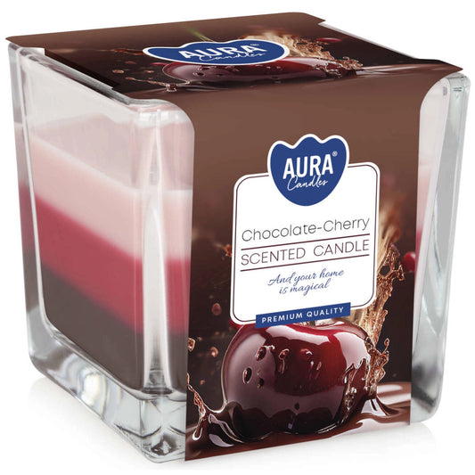 Dvojknôtová vonná sviečka v skle trikolóra - Chocolate-Cherry