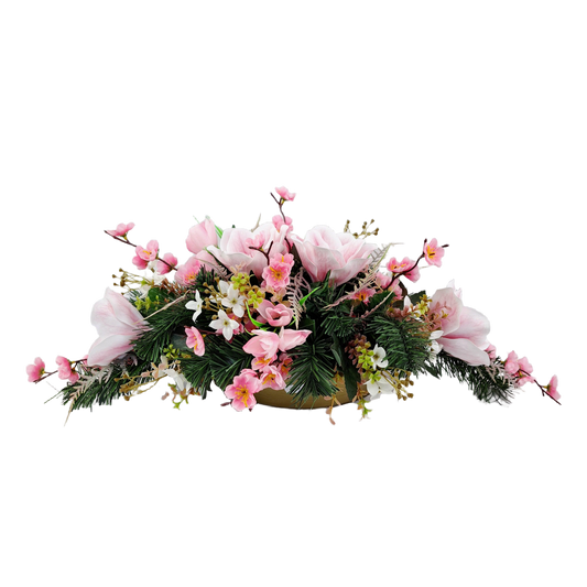 Jarný aranžmán - Ružová magnólia 60cm