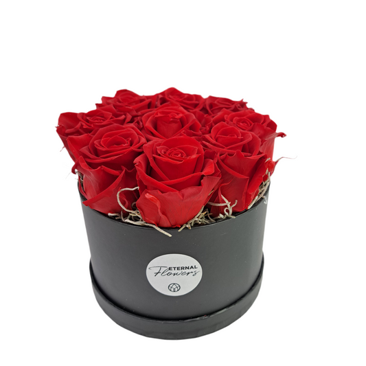 Flowerbox 9 stabilizovaných ruží, červený „Eternal Romance“