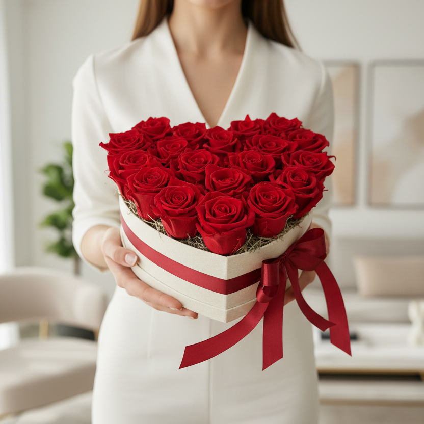 Flowerbox 19 stabilizovaných ruží, červený „Royal Passion“