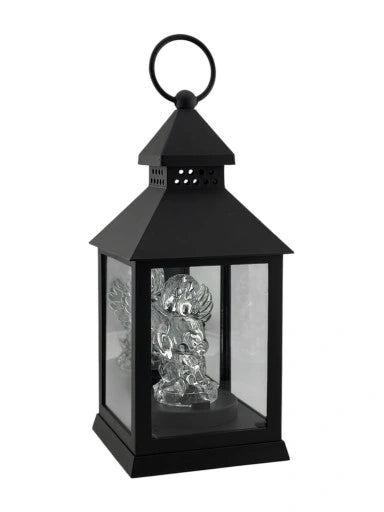 LED Lampáš čierny s anjelom 22,5cm