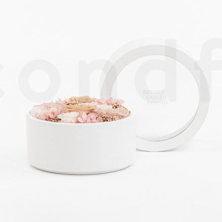 Flowerbox - ružové kvety v okrúhlej krabičke