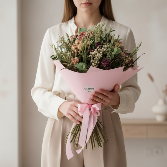 Sušená kytica - ružová