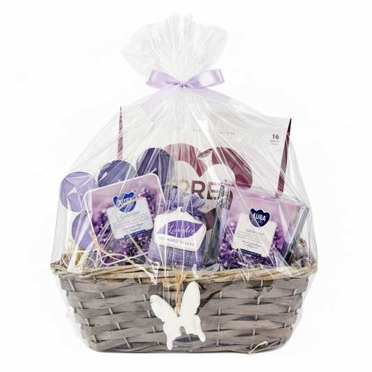 Donáška kvetov - Darčekový kôš – Levanduľová pohoda - slovenske-kvety.sk