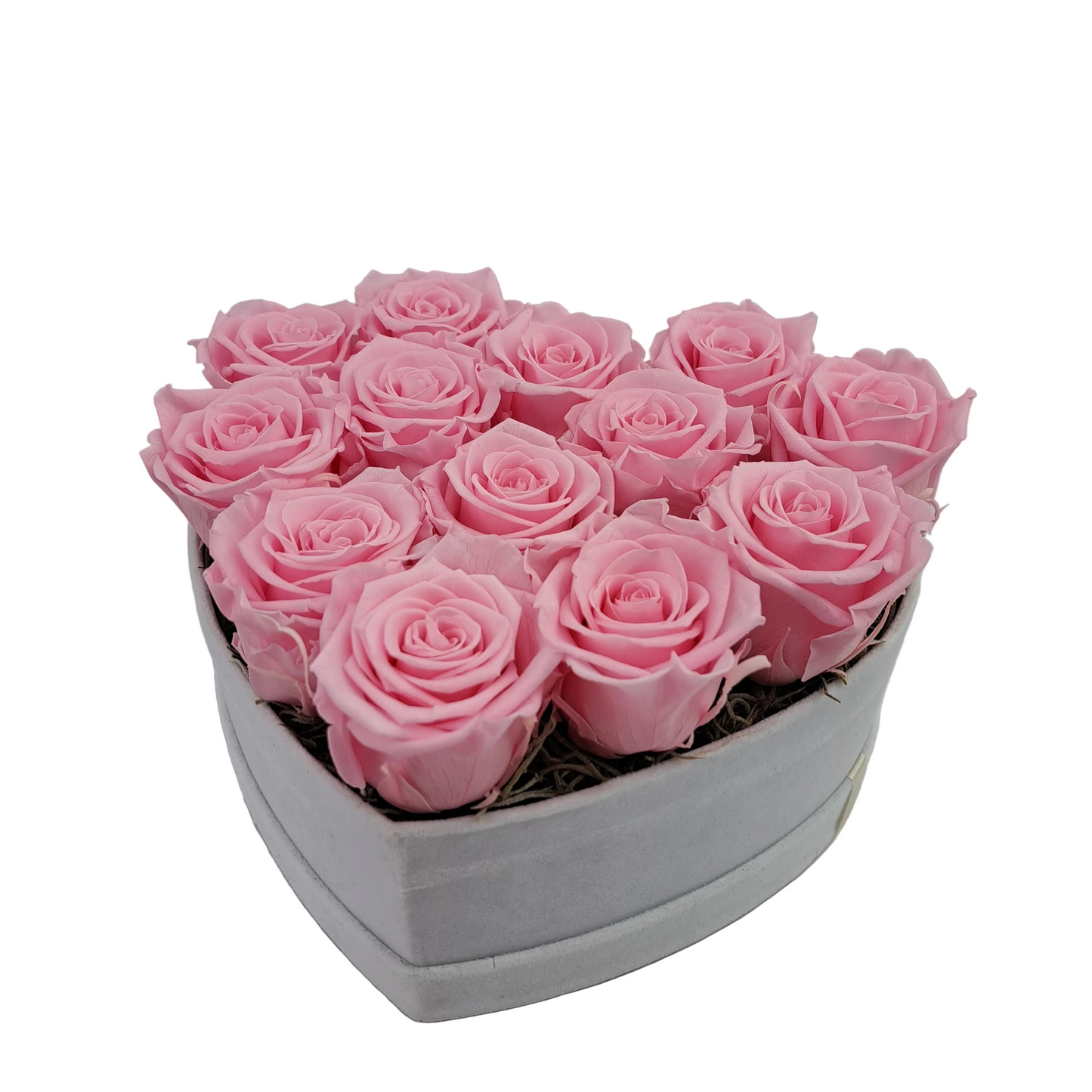 Flowerbox v tvare srdca - Ružový - 13 stabilizovaných ruží