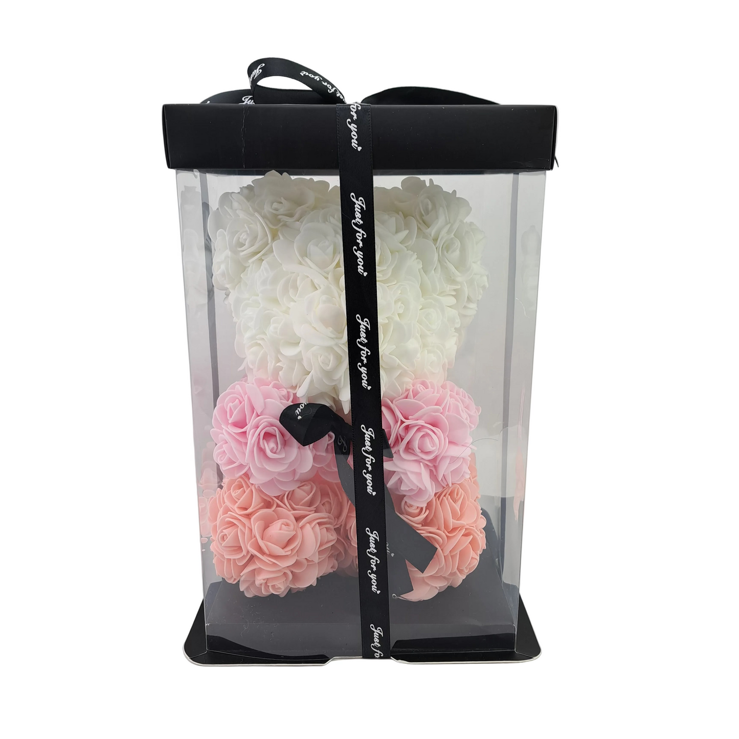 Medvedík z ruží v darčekovej krabičke - trojfarebný