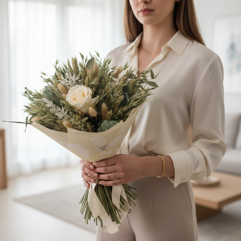 Donáška kvetov - Sušená kytica „Cream Delight“ - slovenske-kvety.sk