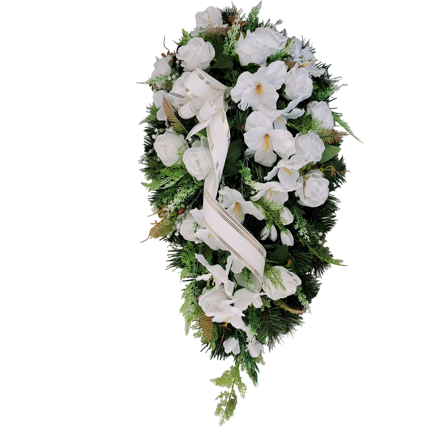 Smútočná kytica kvapka 70cm - Biele ruže