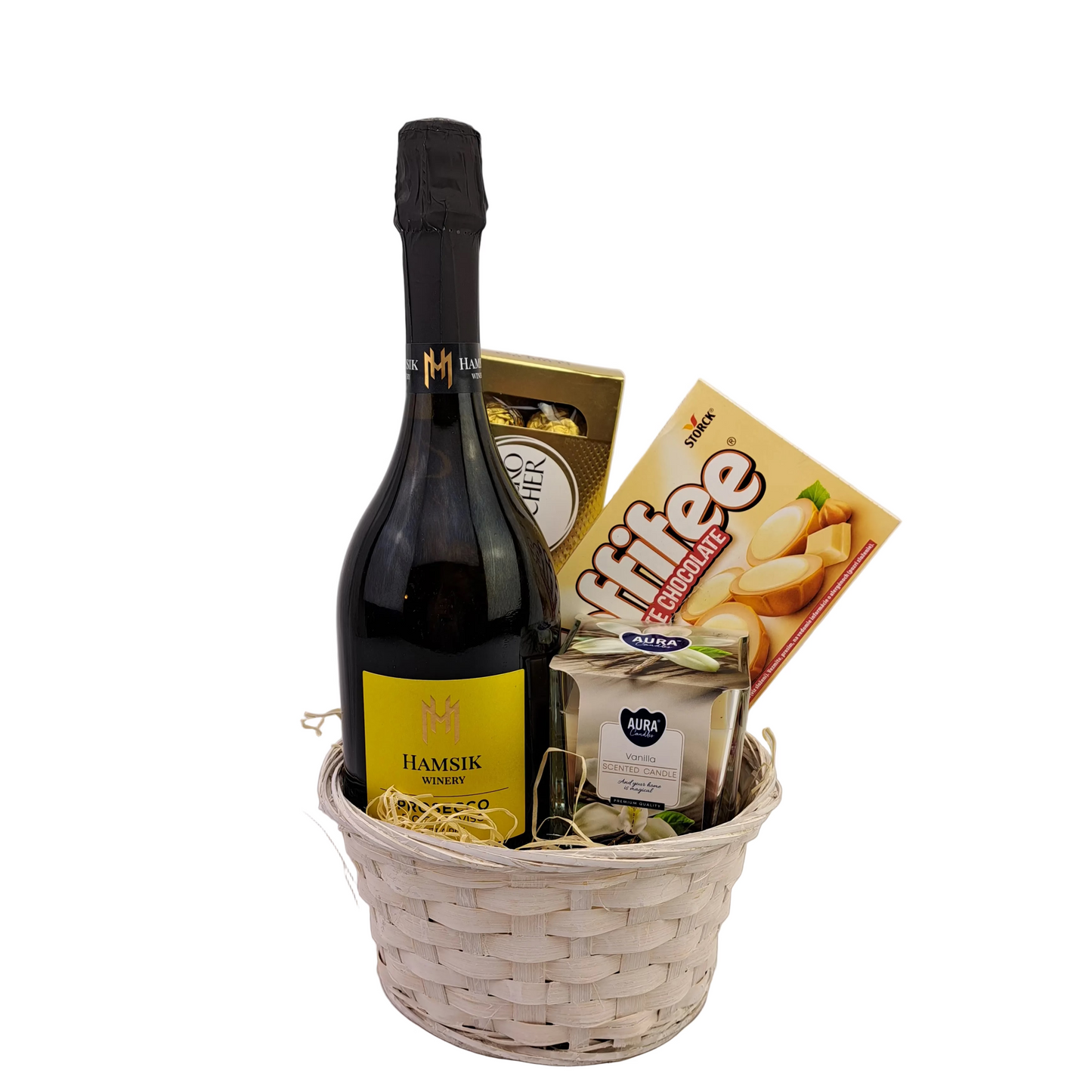 Donáška kvetov - Darčekový kôš – Vanilla s proseccom - slovenske-kvety.sk