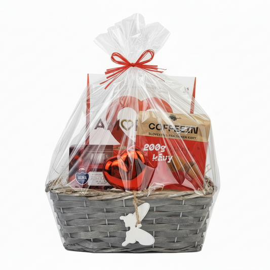 Donáška kvetov - Darčekový kôš – Sladká láska ku káve - slovenske-kvety.sk