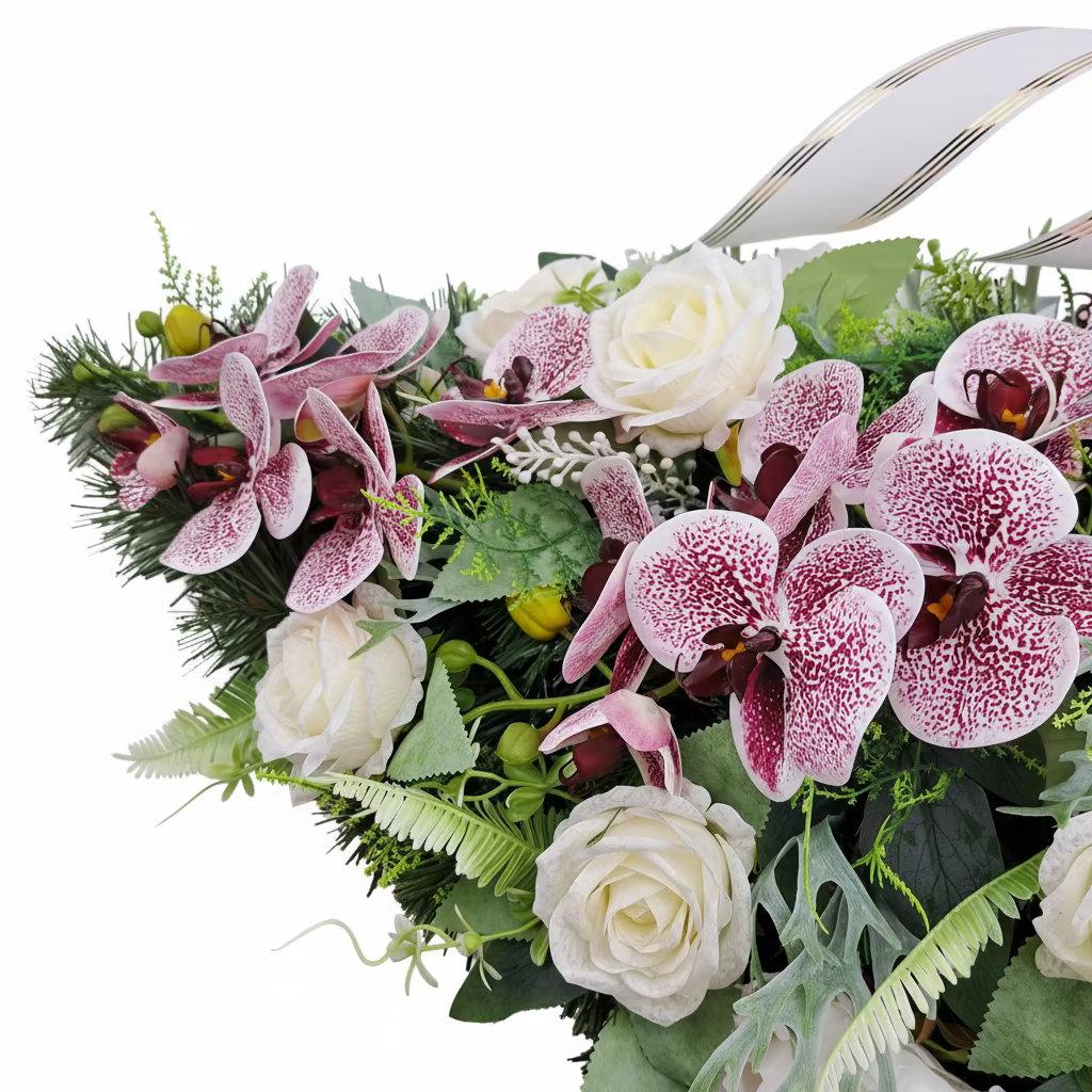 Smútočná kytica kvapka 70cm - Orchidea a biele pivónie