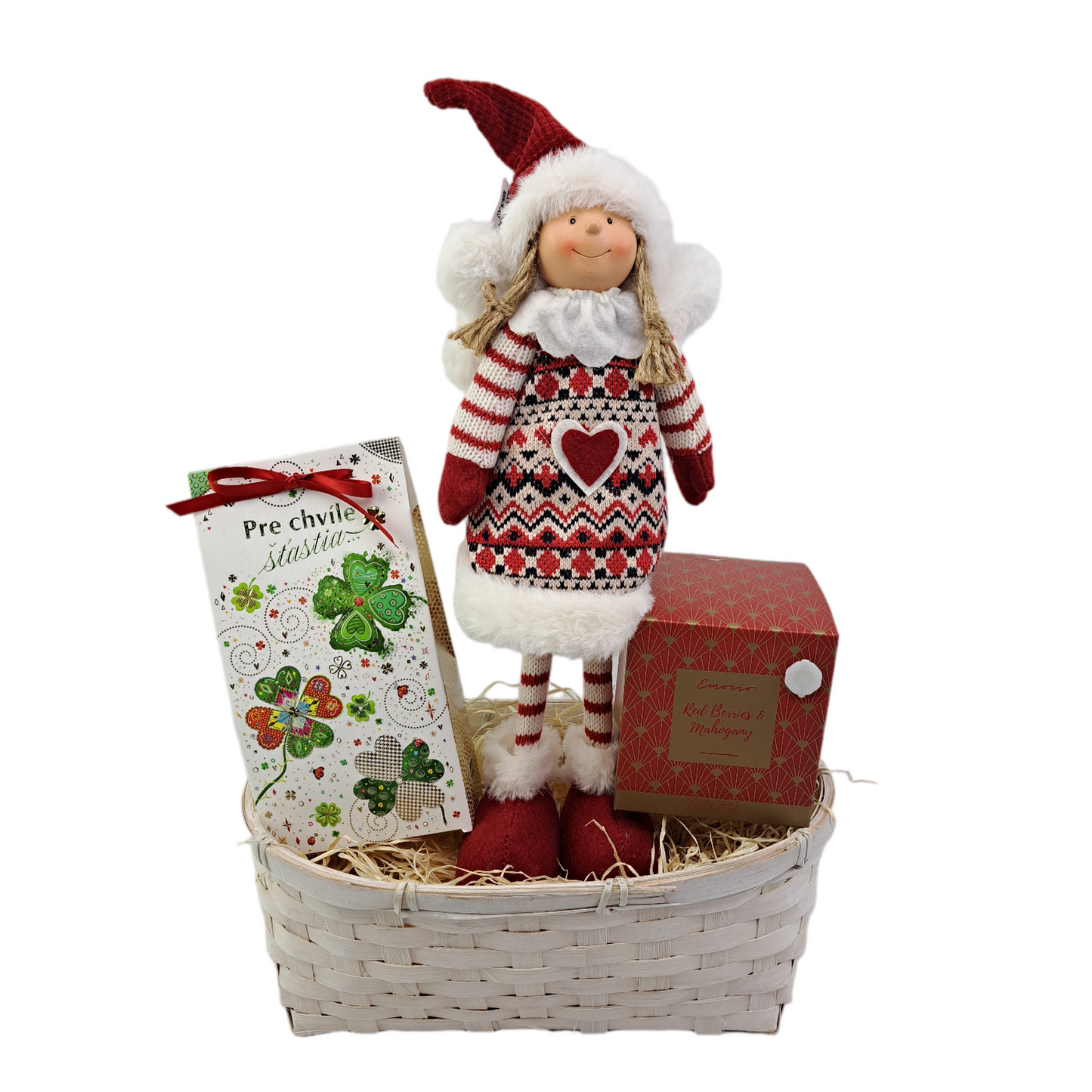 Vianočný darčekový kôš s bábikou - červený