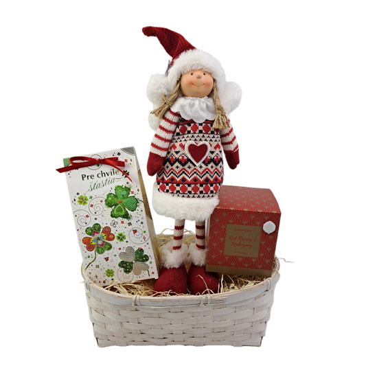 Vianočný darčekový kôš s bábikou - červený