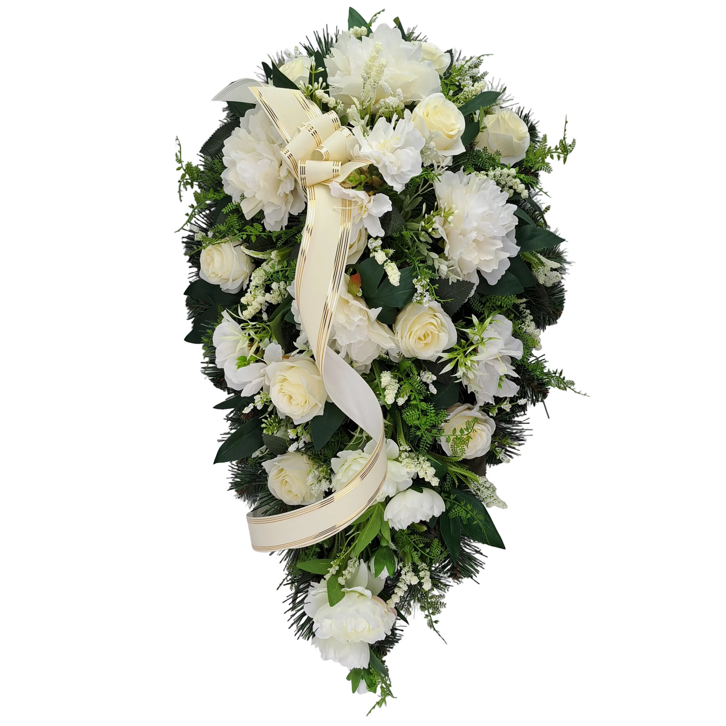 Donáška kvetov - Smútočná kytica kvapka - Biele ruže 75cm - slovenske-kvety.sk