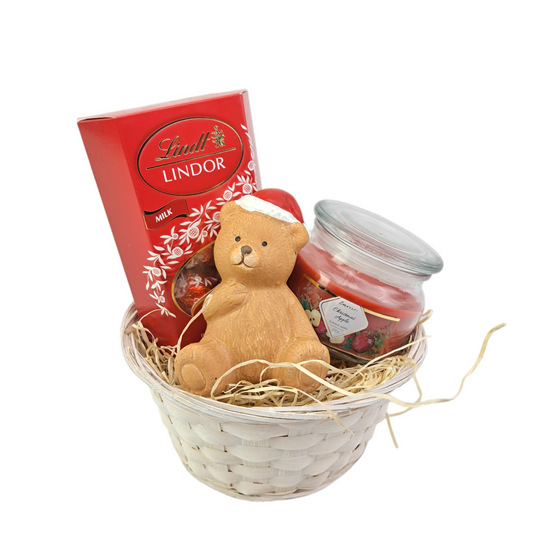 Vianočný balíček s medvedíkom - červený