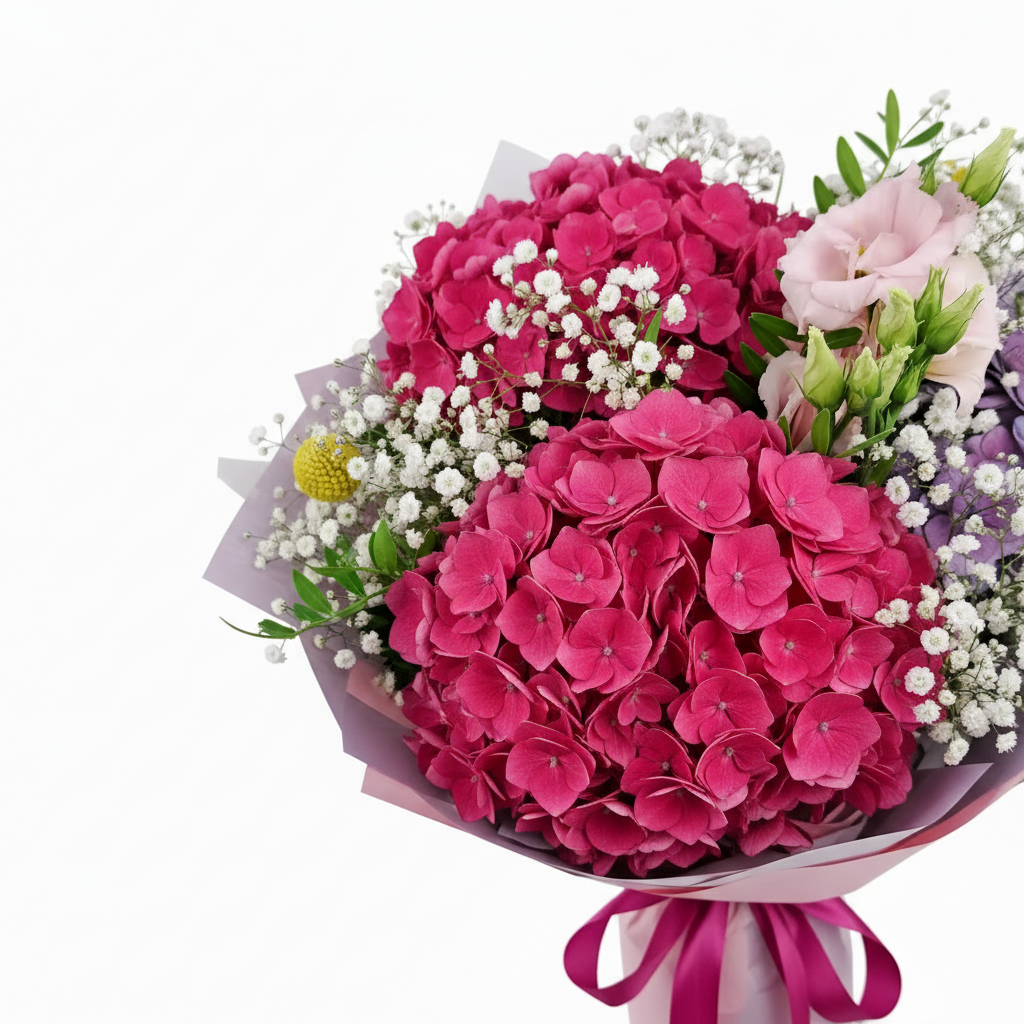 NOVINKA! Premium magenta hortenzie s lisianthusom