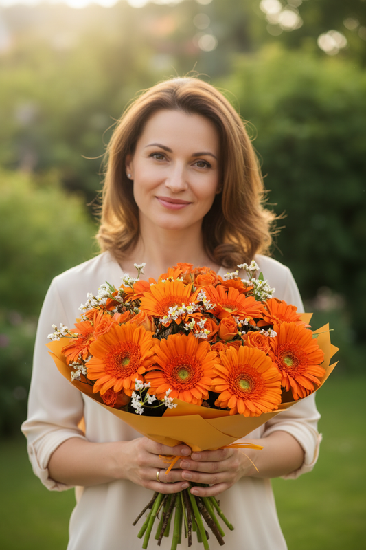 NOVINKA Kytica 15 oranžových gerbier - Orange Kiss