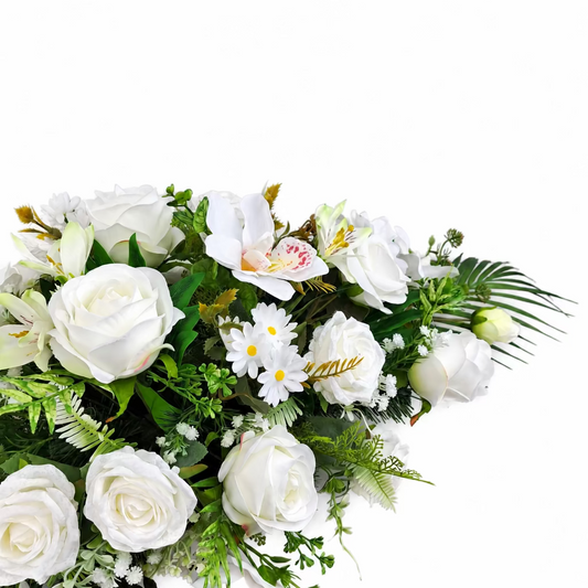 Veľká smútočná kytica Elisabeth - Biele ruže a orchidey