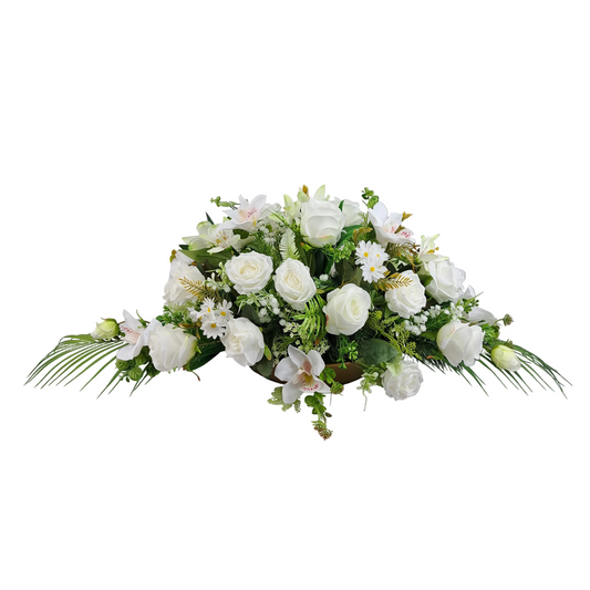 Veľká smútočná kytica Elisabeth - Biele ruže a orchidey