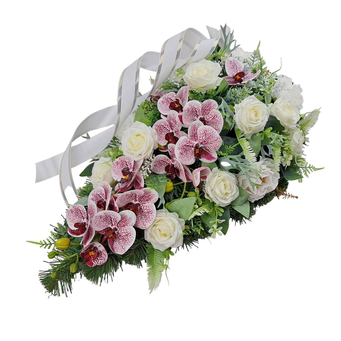 Smútočná kytica kvapka 70cm - Orchidea a biele pivónie