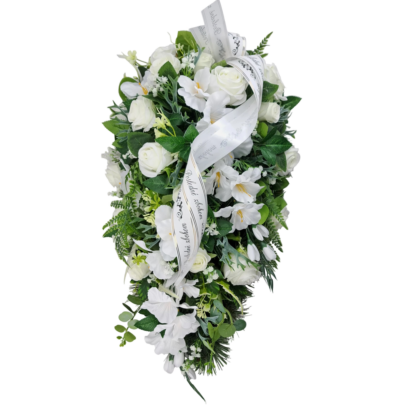 Smútočná kytica kvapka 70cm - Biele ruže
