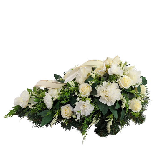 Smútočná kytica kvapka - Biele ruže 75cm