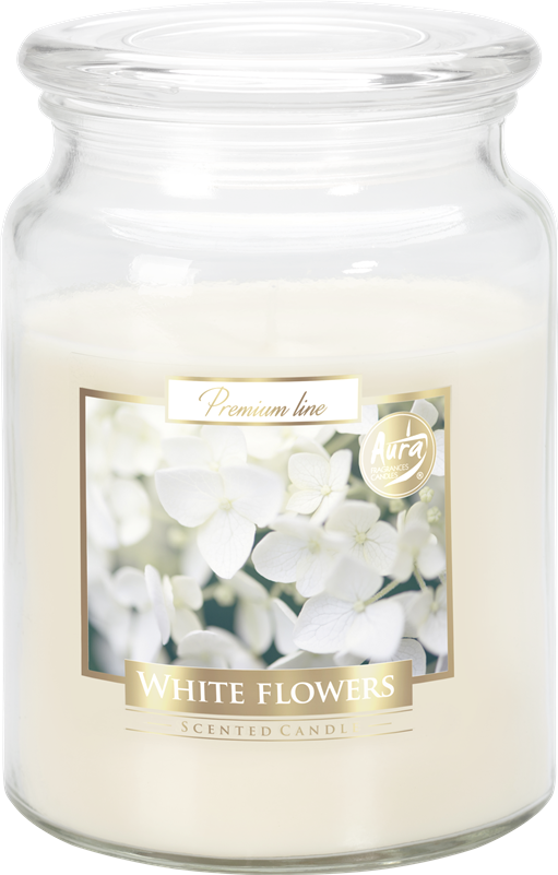 Veľká sviečka v skle - Biele kvety