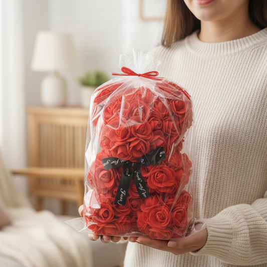 Medvedík z ruží - červený