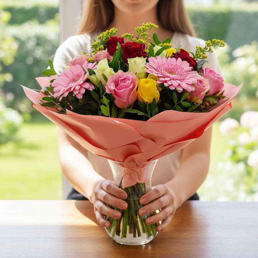 Kytica 20 farebných ruží a ružových  gerbier