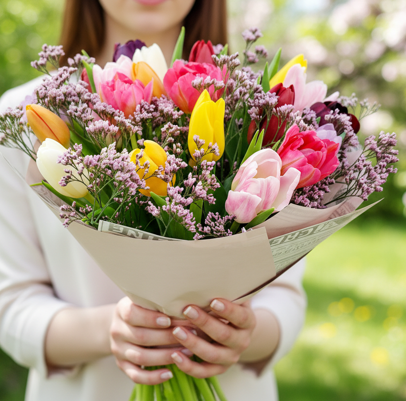 Donáška kvetov - 25 farebných tulipánov s limonkou - slovenske-kvety.sk