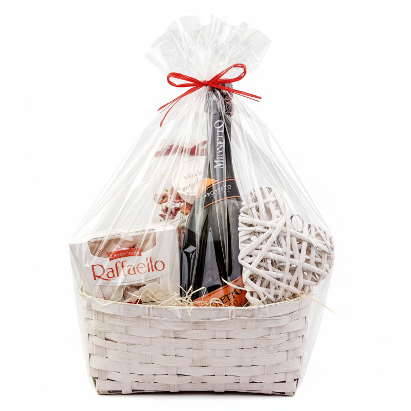 Donáška kvetov - Darčekový kôš – Prosecco & Sladké potešenie - slovenske-kvety.sk