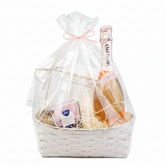 Donáška kvetov - Darčekový kôš – Mionetto & Sladké potešenie - slovenske-kvety.sk