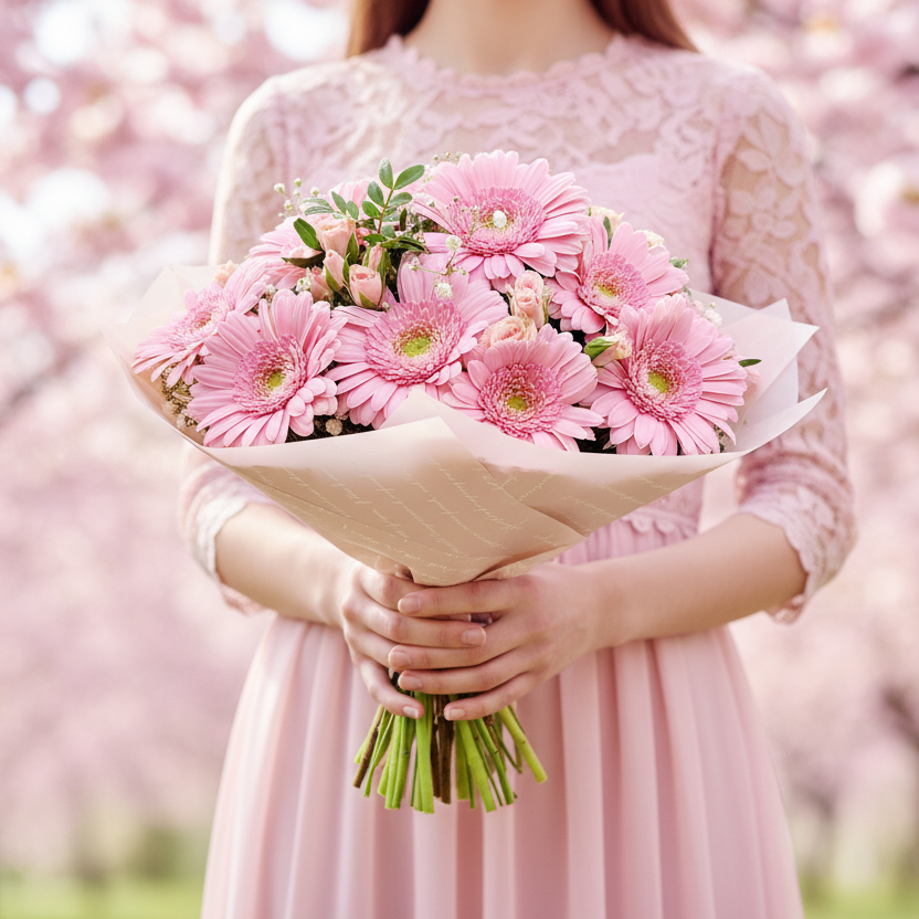 Donáška kvetov - Kytica 15 ružových gerbier a trsových ruží - slovenske-kvety.sk